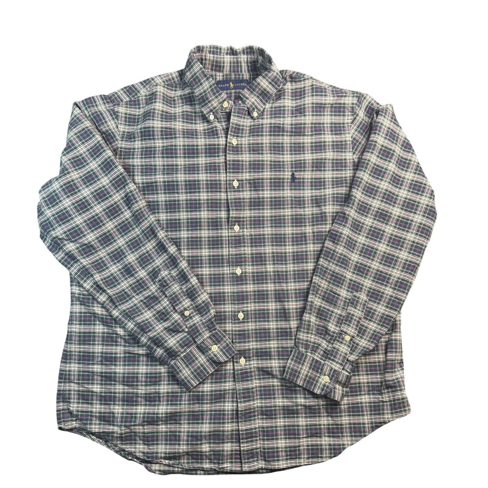 Ralph Lauren Shirt Mens Extra‎ Large Green Navy Plaid Button Down Long Sleeve